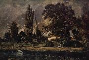 John Constable Die Kathedrale von Salisbury vom Flub aus gesehen, mit dem Haus des Archidiakonus Fischer, Skizze painting